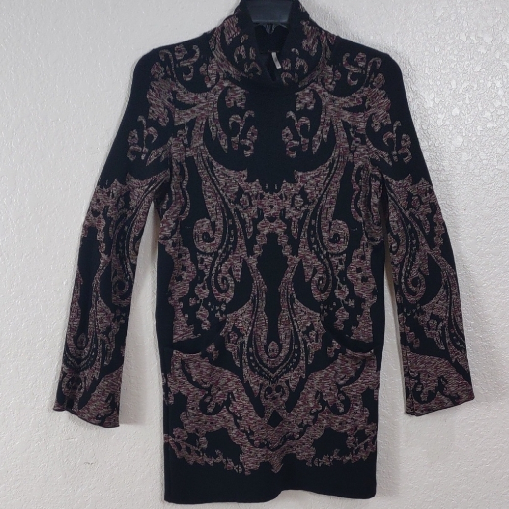 Free People Elegant Black and Wine Patterned Drees, Size S. - Picture 6 of 17